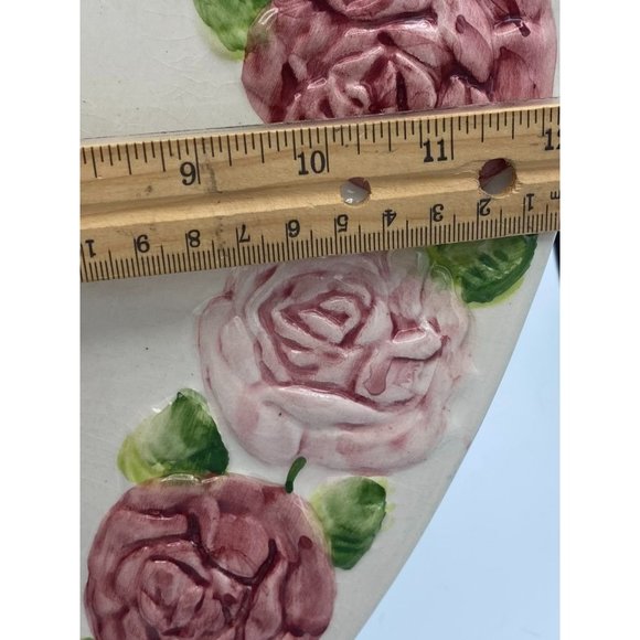 Portugal Majolica Heart Shaped Plate Tray Hand Painted with Embossed Pink Roses/ - Picture 6 of 7